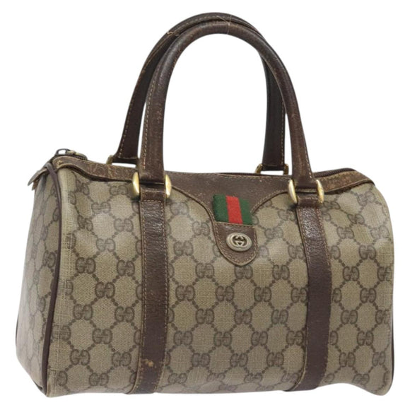 GUCCI GG Supreme Web Sherry Line Hand Bag PVC Beige Gold 40 02 006 Auth 121091