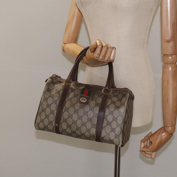 GUCCI GG Supreme Web Sherry Line Hand Bag PVC Beige Gold 40 02 006 Auth 121091