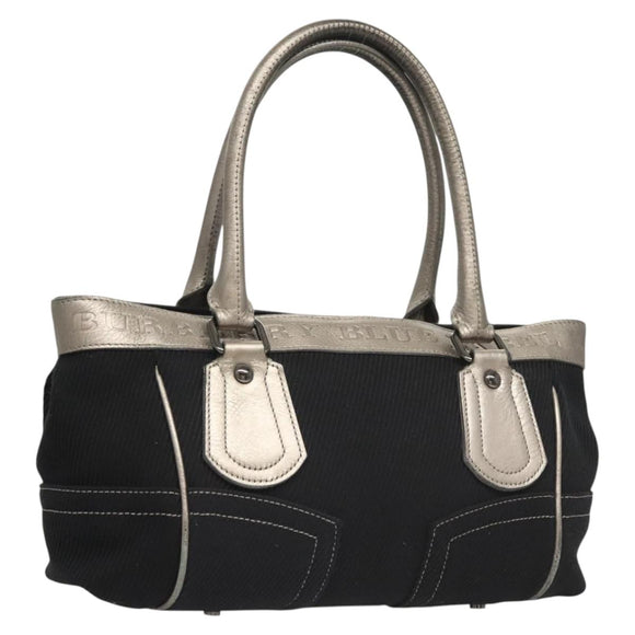 BURBERRY Blue Label Hand Bag Canvas Black Silver Auth 121101