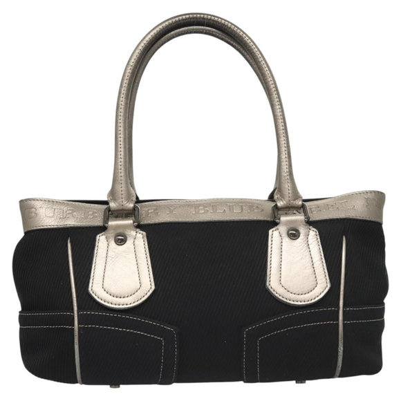 BURBERRY Blue Label Hand Bag Canvas Black Silver Auth 121101