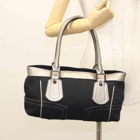 BURBERRY Blue Label Hand Bag Canvas Black Silver Auth 121101