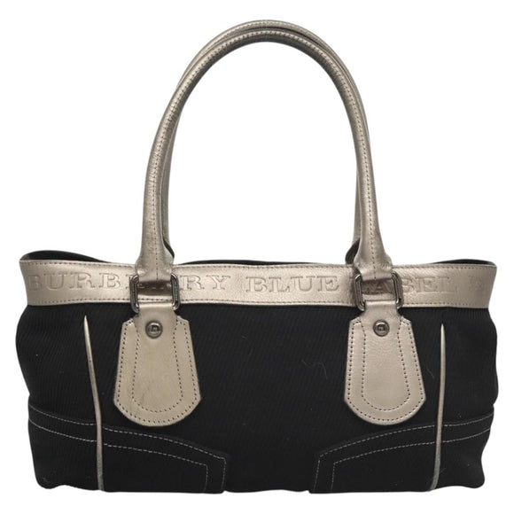 BURBERRY Blue Label Hand Bag Canvas Black Silver Auth 121101