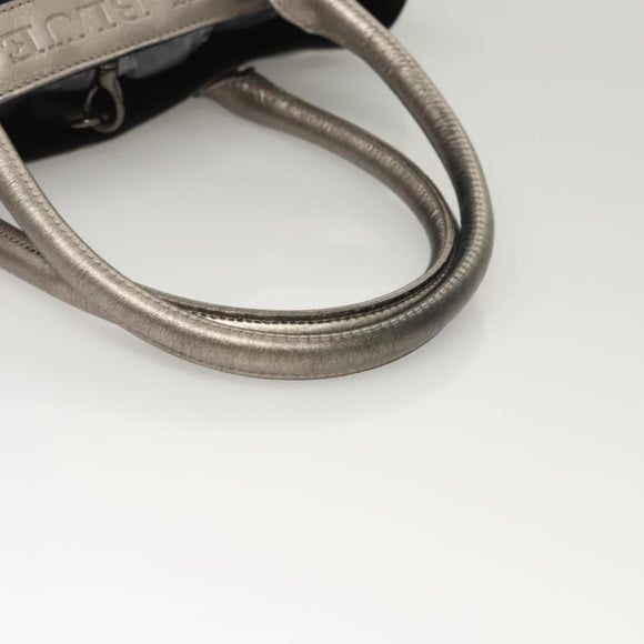 BURBERRY Blue Label Hand Bag Canvas Black Silver Auth 121101