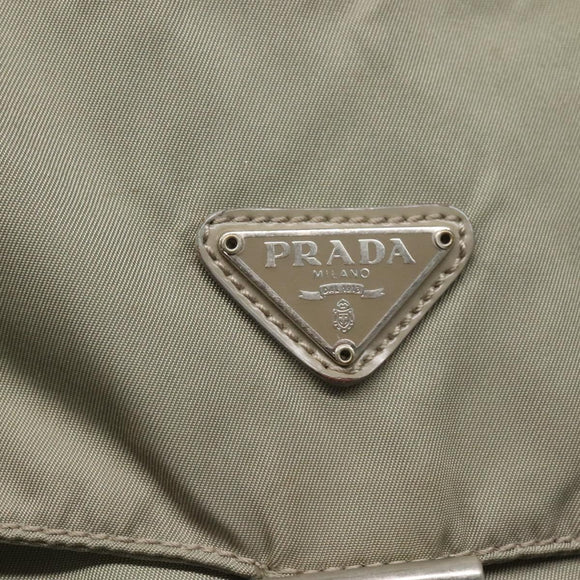 PRADA Shoulder Bag Nylon Green Silver Auth 121113