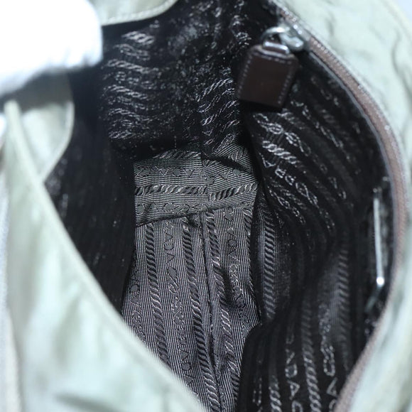 PRADA Shoulder Bag Nylon Green Silver Auth 121113