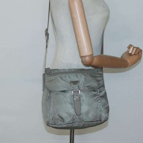 PRADA Shoulder Bag Nylon Green Silver Auth 121113