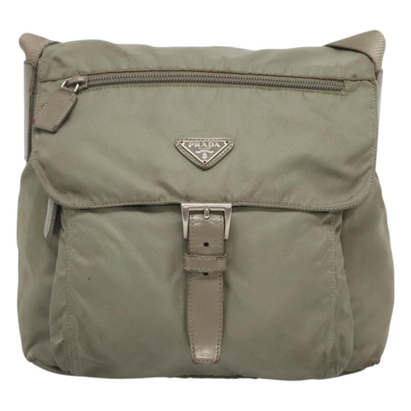 PRADA Shoulder Bag Nylon Green Silver Auth 121113