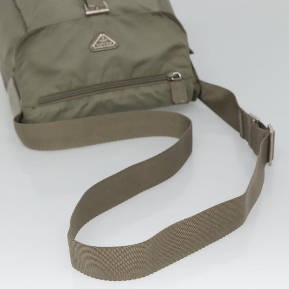 PRADA Shoulder Bag Nylon Green Silver Auth 121113