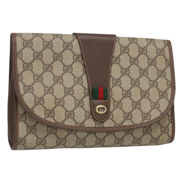 GUCCI GG Supreme Web Sherry Line Clutch Bag PVC Beige Red 156 01 030 Auth 121114