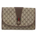 GUCCI GG Supreme Web Sherry Line Clutch Bag PVC Beige Red 156 01 030 Auth 121114-2