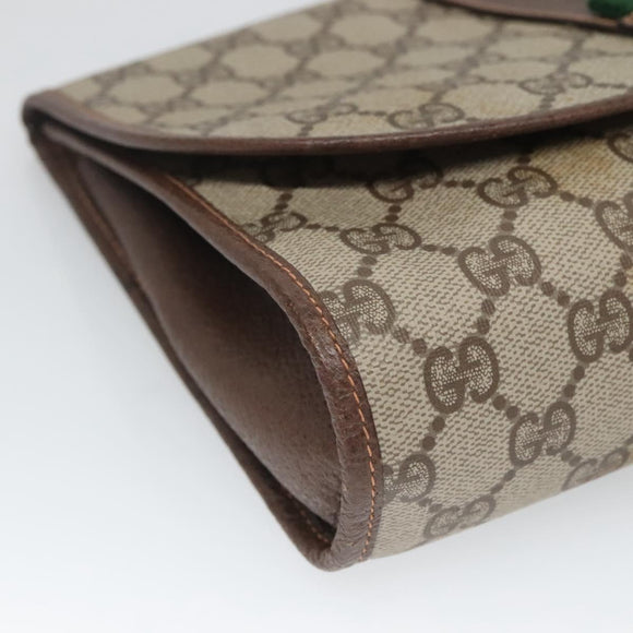 GUCCI GG Supreme Web Sherry Line Clutch Bag PVC Beige Red 156 01 030 Auth 121114