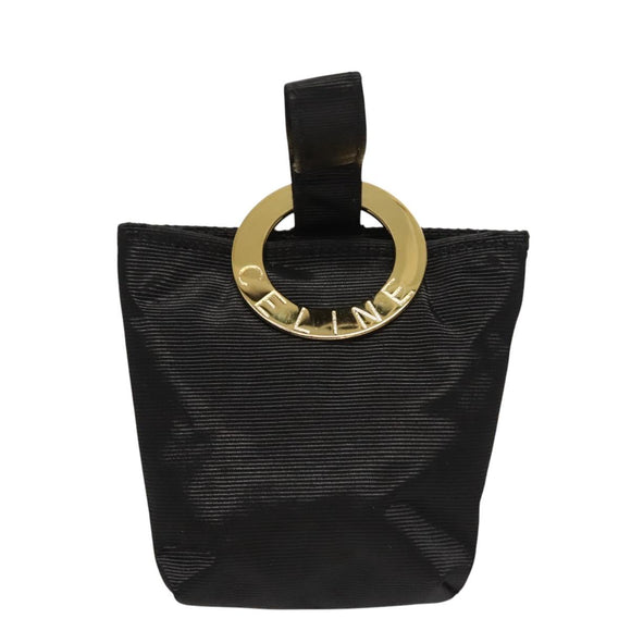 CELINE Pouch Nylon Black Gold Auth 121116