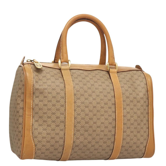 GUCCI Micro GG Supreme Hand Bag PVC Beige Gold Auth 121121