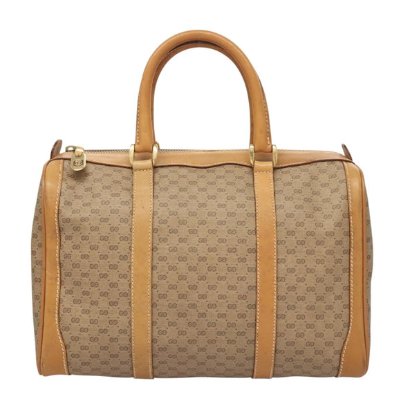 GUCCI Micro GG Supreme Hand Bag PVC Beige Gold Auth 121121