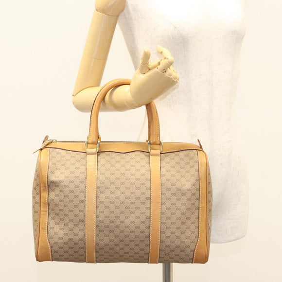 GUCCI Micro GG Supreme Hand Bag PVC Beige Gold Auth 121121