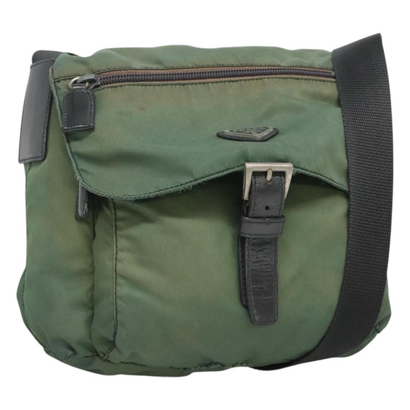 PRADA Shoulder Bag Nylon Green Silver Auth 121124