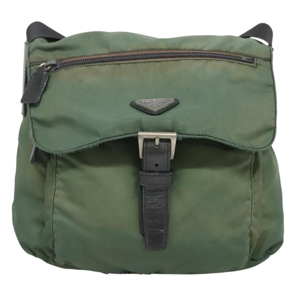 PRADA Shoulder Bag Nylon Green Silver Auth 121124