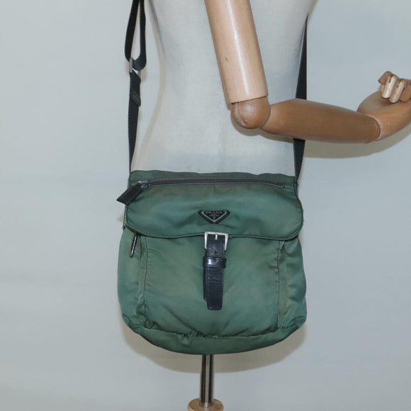 PRADA Shoulder Bag Nylon Green Silver Auth 121124