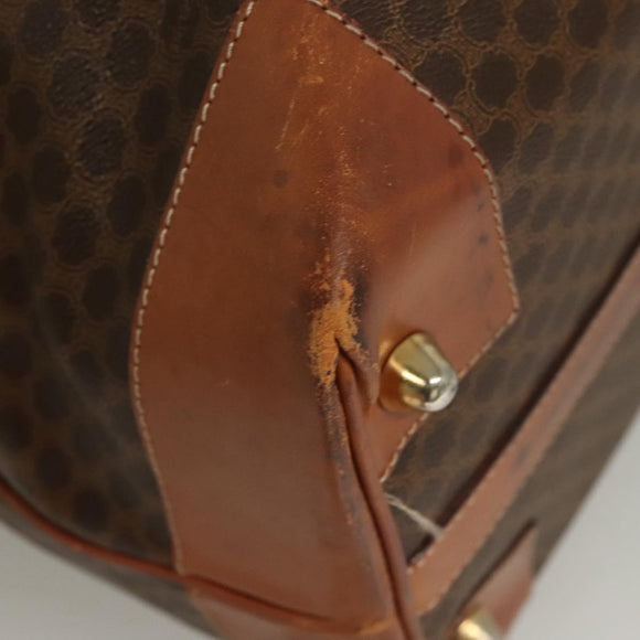 CELINE Macadam Canvas Boston Bag PVC Leather Brown Gold Auth 121130
