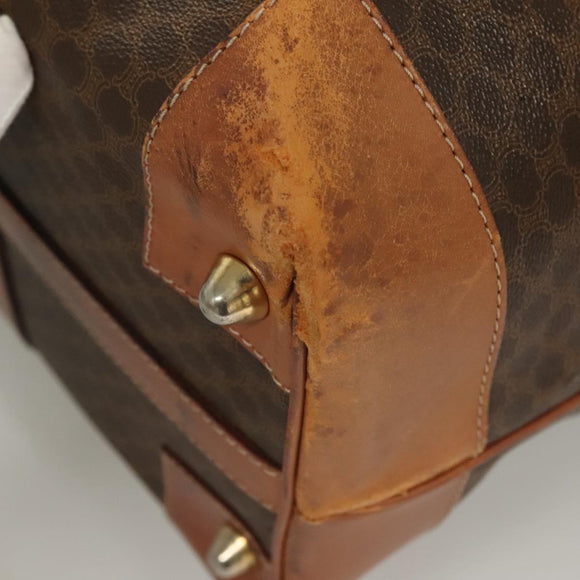 CELINE Macadam Canvas Boston Bag PVC Leather Brown Gold Auth 121130