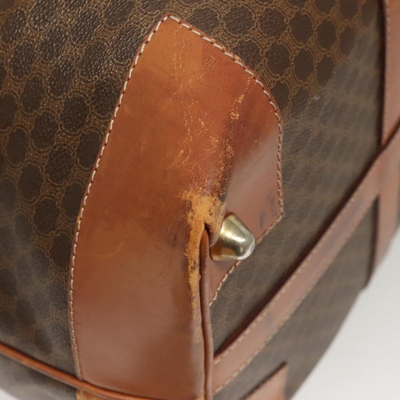 CELINE Macadam Canvas Boston Bag PVC Leather Brown Gold Auth 121130