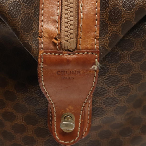 CELINE Macadam Canvas Boston Bag PVC Leather Brown Gold Auth 121130