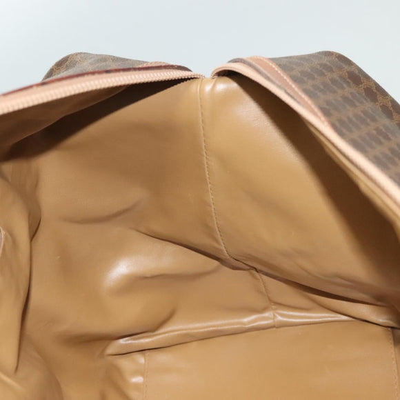 CELINE Macadam Canvas Boston Bag PVC Leather Brown Gold Auth 121130