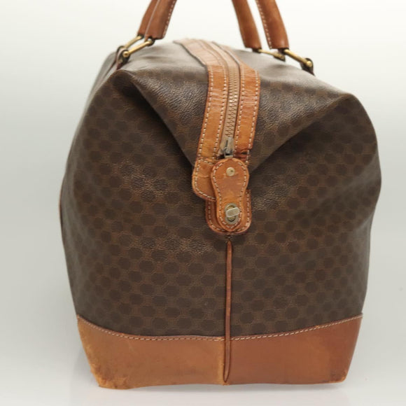 CELINE Macadam Canvas Boston Bag PVC Leather Brown Gold Auth 121130