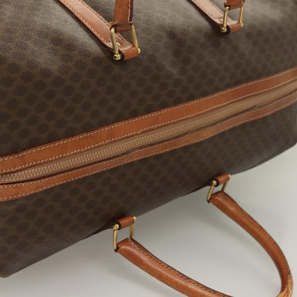 CELINE Macadam Canvas Boston Bag PVC Leather Brown Gold Auth 121130