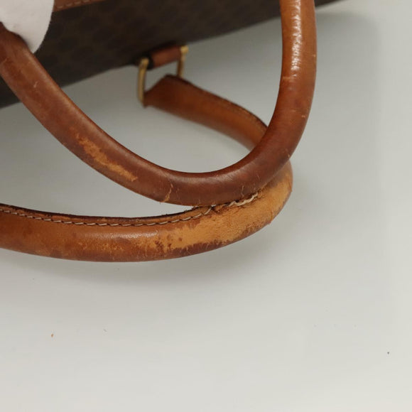 CELINE Macadam Canvas Boston Bag PVC Leather Brown Gold Auth 121130