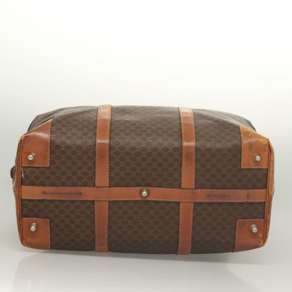 CELINE Macadam Canvas Boston Bag PVC Leather Brown Gold Auth 121130