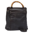 GUCCI Bamboo Hand Bag Leather 2way Dark Brown Gold Auth 121135-1