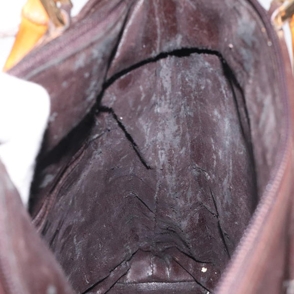 GUCCI Bamboo Hand Bag Leather 2way Dark Brown Gold Auth 121135