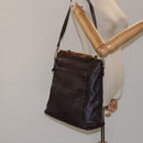 GUCCI Bamboo Hand Bag Leather 2way Dark Brown Gold Auth 121135-23