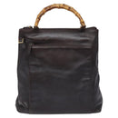 GUCCI Bamboo Hand Bag Leather 2way Dark Brown Gold Auth 121135-13