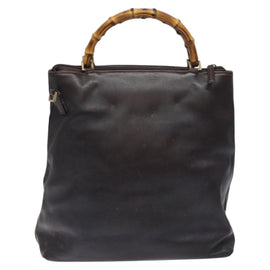 GUCCI Bamboo Hand Bag Leather 2way Dark Brown Gold Auth 121135 - 0