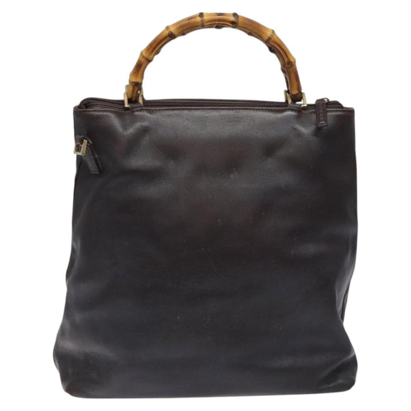 GUCCI Bamboo Hand Bag Leather 2way Dark Brown Gold Auth 121135