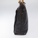 GUCCI Bamboo Hand Bag Leather 2way Dark Brown Gold Auth 121135-3