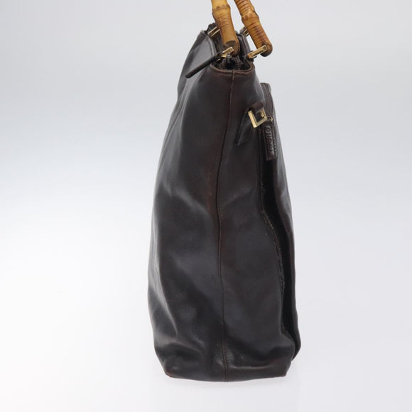 GUCCI Bamboo Hand Bag Leather 2way Dark Brown Gold Auth 121135