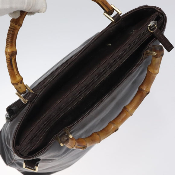 GUCCI Bamboo Hand Bag Leather 2way Dark Brown Gold Auth 121135