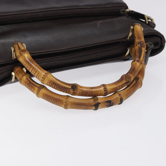 GUCCI Bamboo Hand Bag Leather 2way Dark Brown Gold Auth 121135