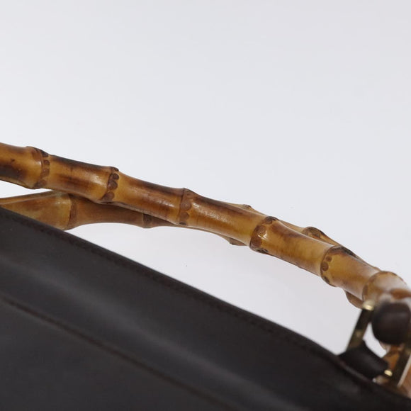 GUCCI Bamboo Hand Bag Leather 2way Dark Brown Gold Auth 121135