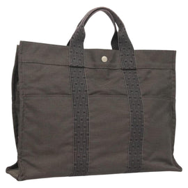 HERMES Her Line MM Hand Bag Canvas Gray Auth 121140