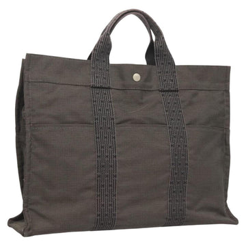 HERMES Her Line MM Hand Bag Canvas Gray Auth 121140