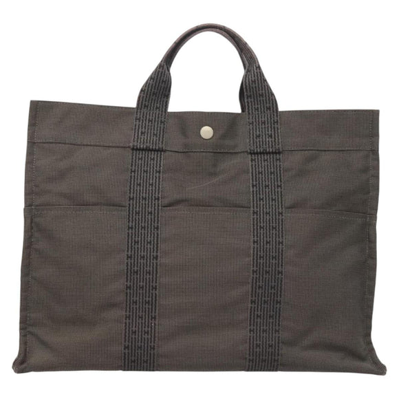 HERMES Her Line MM Hand Bag Canvas Gray Auth 121140
