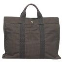 HERMES Her Line MM Hand Bag Canvas Gray Auth 121140-2