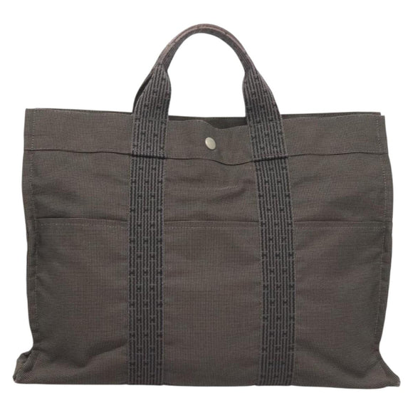 HERMES Her Line MM Hand Bag Canvas Gray Auth 121140