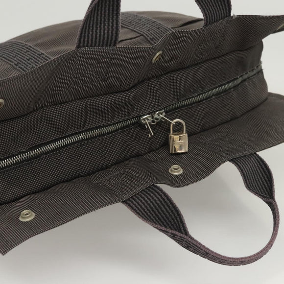 HERMES Her Line MM Hand Bag Canvas Gray Auth 121140