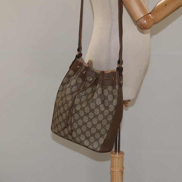 GUCCI GG Supreme Web Sherry Line Shoulder Bag PVC Beige 14 02 034 Auth 121156