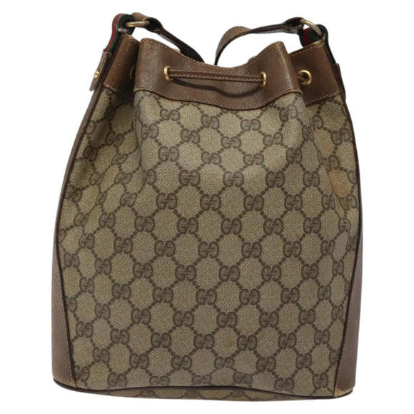 GUCCI GG Supreme Web Sherry Line Shoulder Bag PVC Beige 14 02 034 Auth 121156